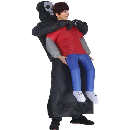 Adult Funny Inflatable Black Robe Mask Ghost Costume Props Halloween Day of the Dead Carnival Party Masquerade Cosplay