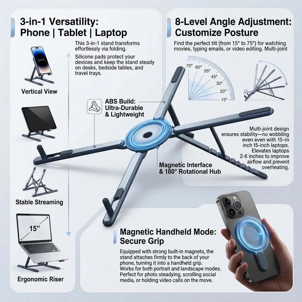 Foldable Magnetic Laptop Stand – Adjustable ABS Desktop Holder