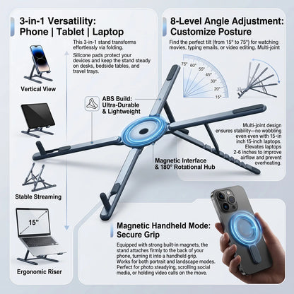 Foldable Magnetic Laptop Stand – Adjustable ABS Desktop Holder