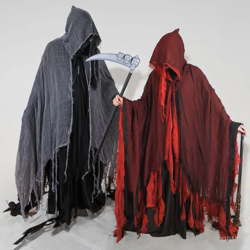 Halloween Grim Reaper Cloak Long Hooded Unisex Suitable For Devil Grim Reaper Witch Wizard Christmas Cosplay Red Death Cloaks