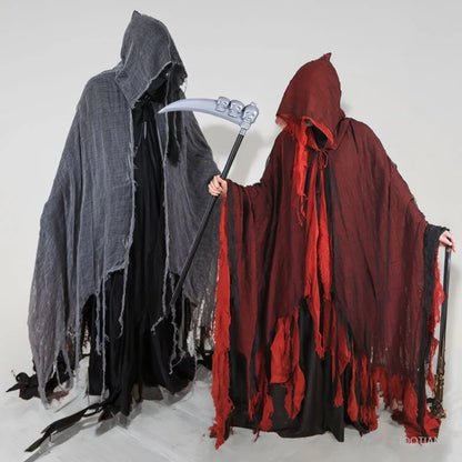 Halloween Grim Reaper Cloak Long Hooded Unisex Suitable For Devil Grim Reaper Witch Wizard Christmas Cosplay Red Death Cloaks