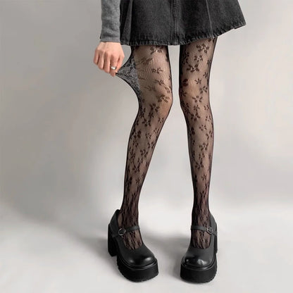Floral Lace Stockings – Women’s Mesh Tights with Retro Vine Design