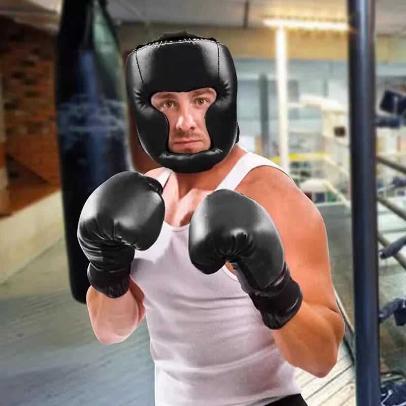 Boxing Headgear for Adults, PU Leather Training Helmet