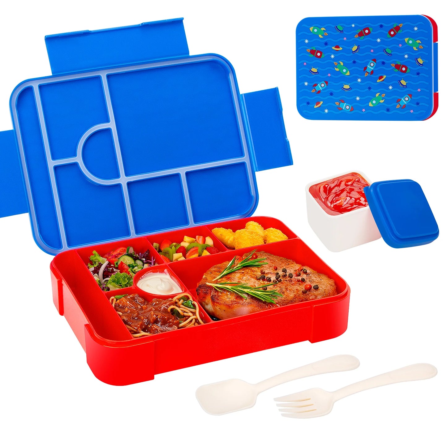 Kids Lunch Box, Divided Bento Box, Leakproof Microwave Food Container