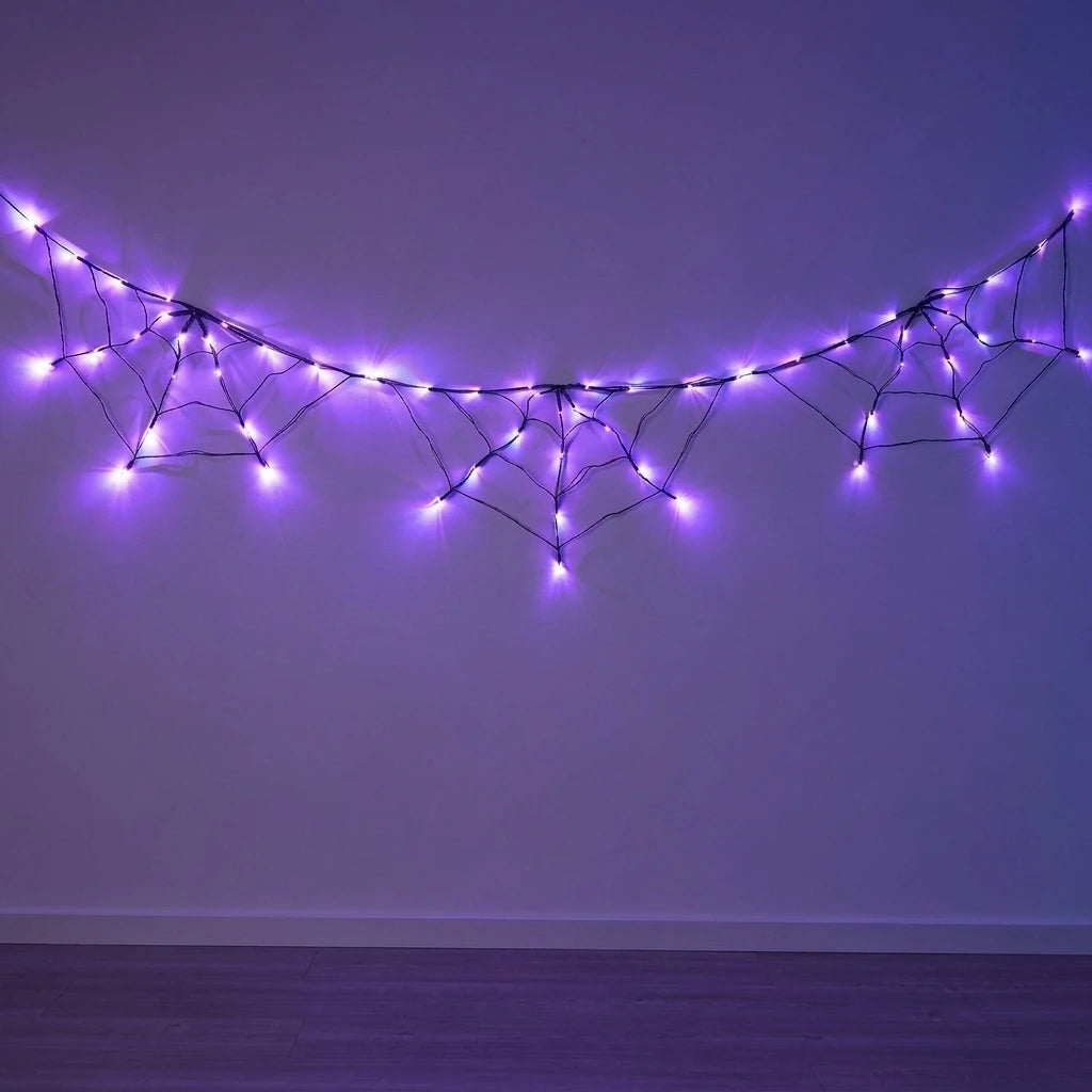 Halloween LED String Light Spider Web Ghost Festival Atmosphere Light for Haunted House Party Decoration Colorful Lighting