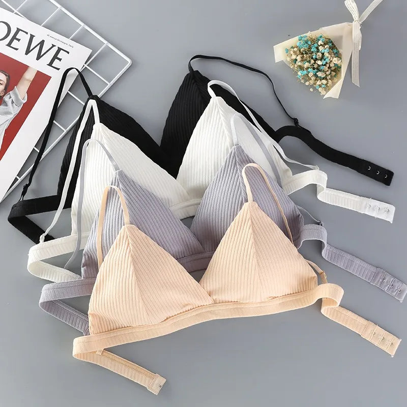 Women’s Cotton Bralette – Ribbed Wire-Free Triangle Cup Bra