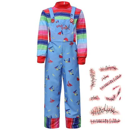 Movie Horror Chucky Halloween Girl Costume, Child Play Toddler Chucky Costume Gift with Scar Tattoo Sticker Gift