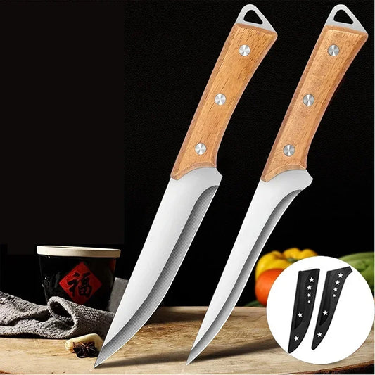 Stainless Steel Fillet Knife with Wooden Handle for Fish & Meat