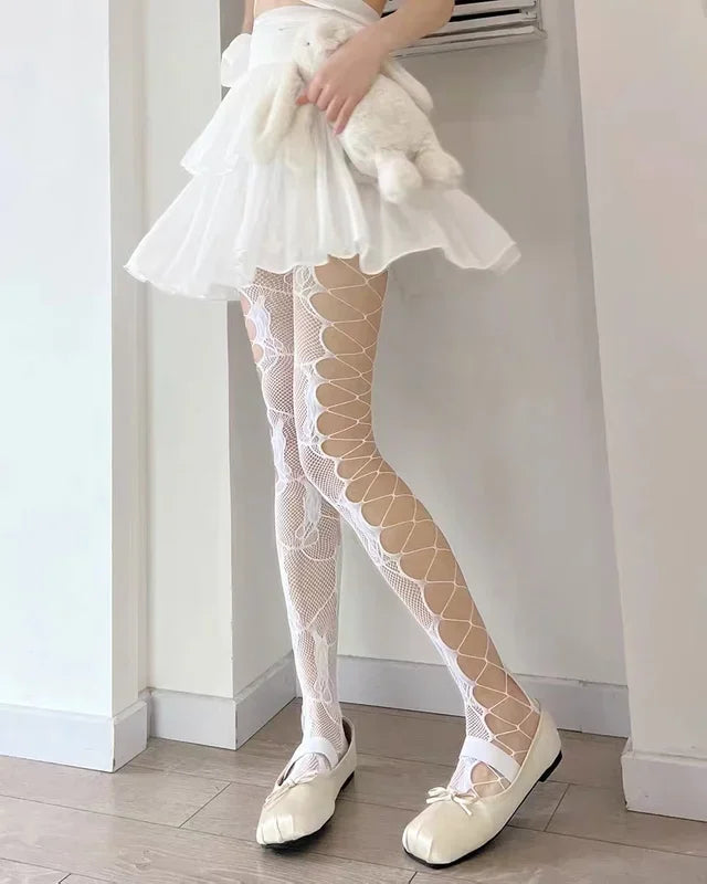 Women's Fishnet Stockings – Floral Pattern High Waist Tights