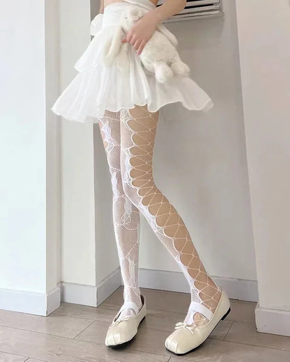 Women's Fishnet Stockings – Floral Pattern High Waist Tights