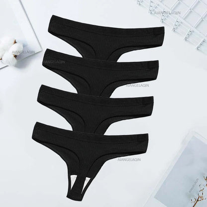 Women’s Cotton Thongs – 4-Piece Striped Underwear Set