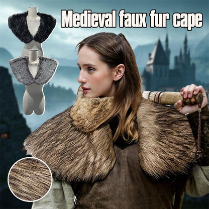 Medieval Viking Fur Cape Shawl Faux Fur Collar Shoulder Cloak Retro Warrior Knight Hunter Pirate Halloween Cosplay Costume