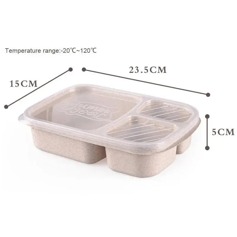 Wheat Straw Lunch Box – 3-Grid Microwave Food Storage Container