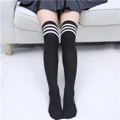 Striped Thigh High Socks – Women’s Knee High Cotton Stockings