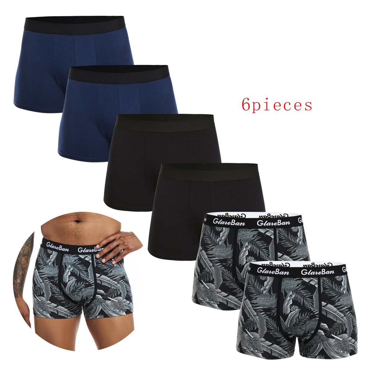 Men’s Boxer Shorts 6 Pack – Soft Cotton Stretch Underwear