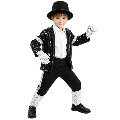 Boys Michael Pop Star Jackson Halloween Cosplay Costume Carnival Stage Performance Clothes Hip Hop Dance Outfit