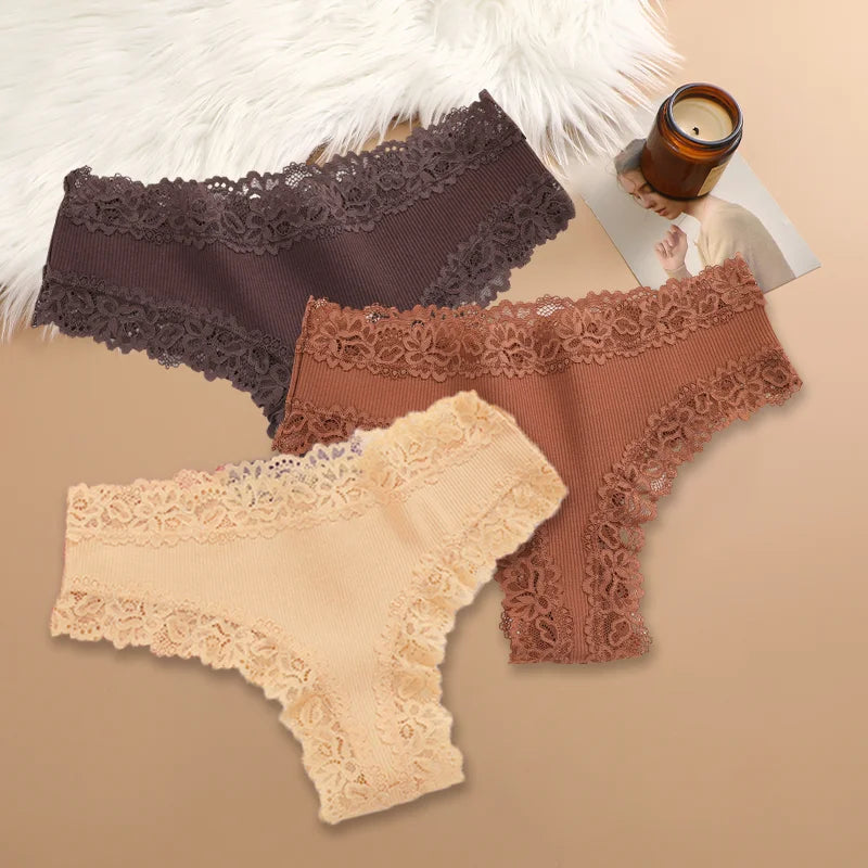 Cotton Panties for Women – Floral Lace Briefs 3-Pack