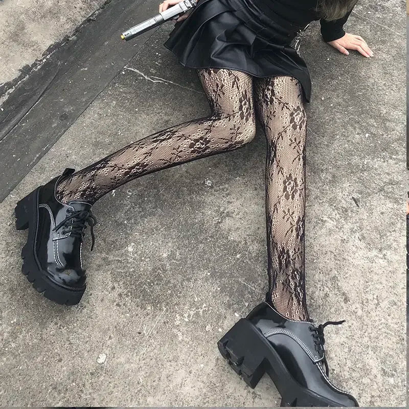Gothic Spider Web Tights – Retro Mesh Hosiery