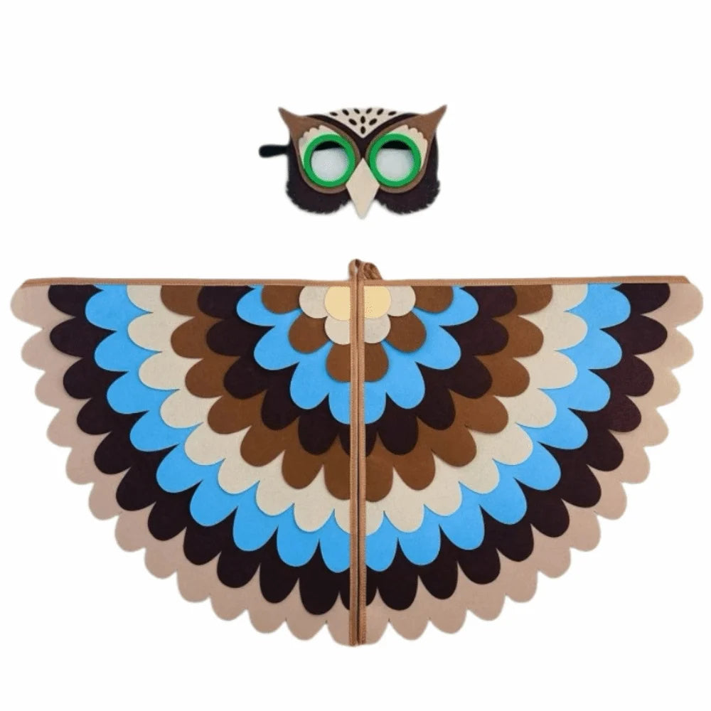 Cute Felt Cloth Halloween Cloak with Mask Bird Wings Owl Halloween Children Costume Robe Cosplay Cape Mask Set Costume Ball