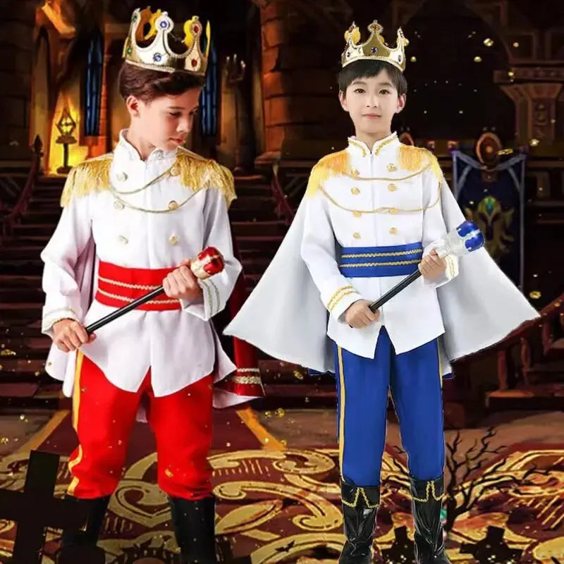 7 Pieces King Carnival Costume Medieval Royal Red Prince Full Set Outfits Halloween Birthday Party Fancy Dress Up Cosplay Wear