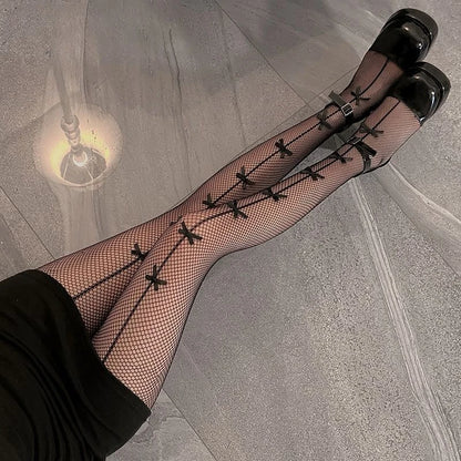 Fishnet Pantyhose for Women – Bow Detail Mesh Tights
