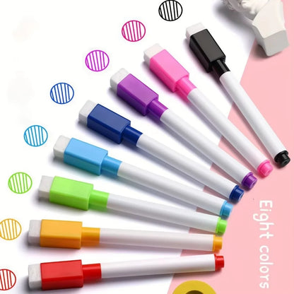Erasable Whiteboard Markers – 8-Color Set with Eraser