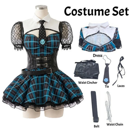 Frankie Stein Cosplay Costume Women Gothic School Uniform Anime Role Play Outfit Halloween Party Comic Con Carnival Dress