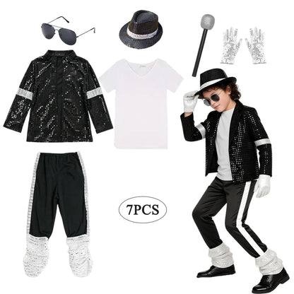 Boys Michael Pop Star Jackson Halloween Cosplay Costume Carnival Stage Performance Clothes Hip Hop Dance Outfit
