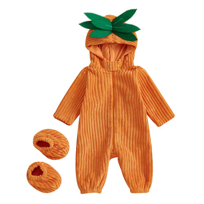Baby Orange Appliques Costume, Long Sleeve Hooded Jumpsuit with Shoe Covers Halloween Cosplay Costume