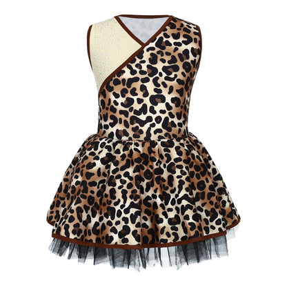 Girls Cave Native America Princess Costume Caveman Primitive Tribal Dress Up Print Sequins Puffy Dress Halloween Outfits