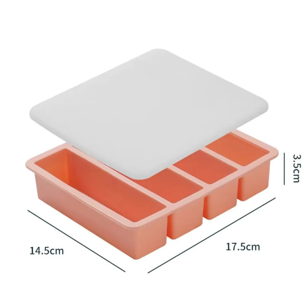 Silicone Freezer Tray 4 Grid Food Storage Mold with Lid