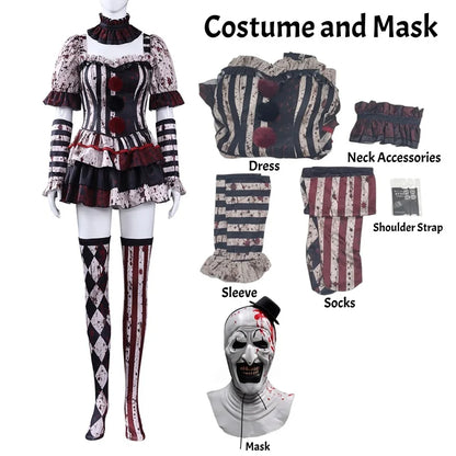 Women Clown Cosplay Costume Circus Jester Dress Halloween Party Performance Outfit Role Play Carnival Stage Suit
