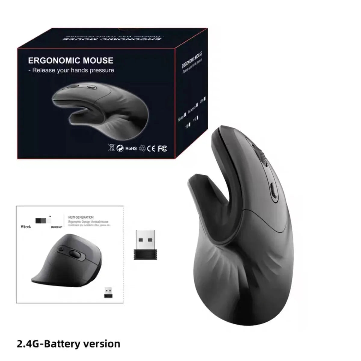 Vertical Wireless Mouse Ergonomic Silent 2.4G USB Mouse for PC