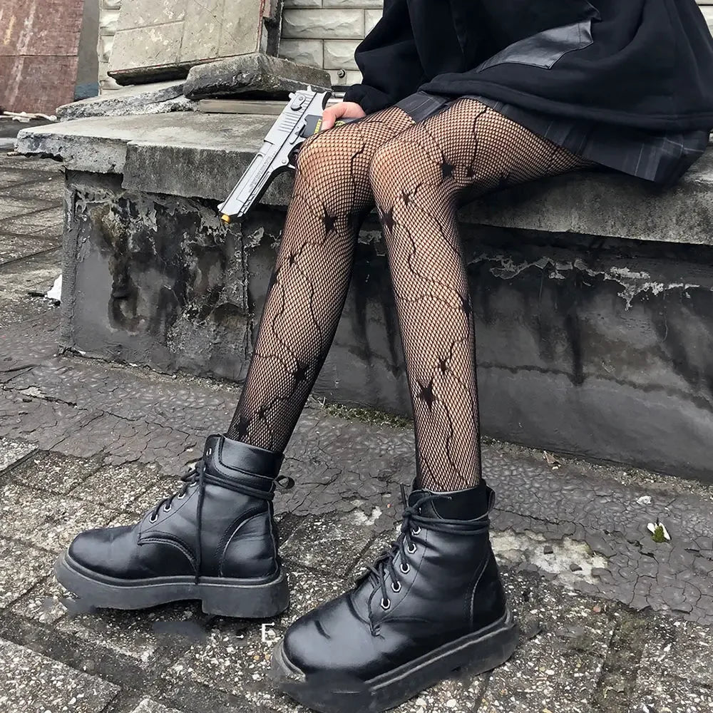 Gothic Spider Web Tights – Retro Mesh Hosiery