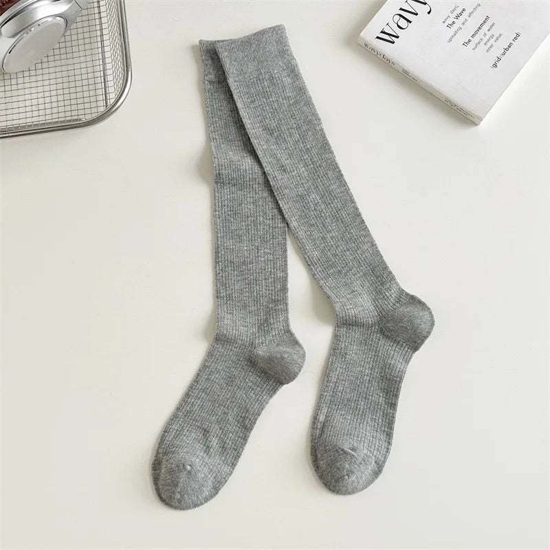 Women Mid-Calf Socks – Cotton Long Socks in Black, White & Gray