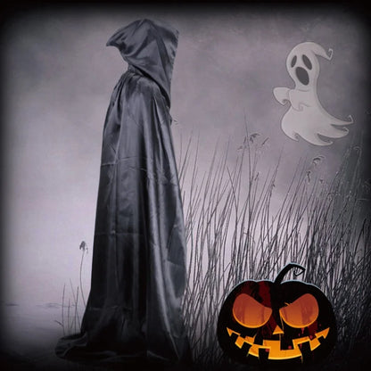 Halloween Cloak Soft Unisex Hooded Black Robe Witch Long Cape Cosplay Costume Prop Party Performance Supplies Holiday Decoration