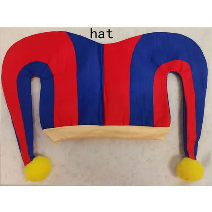 Women Red Blue Jester Costume Set Jumpsuit with  Hat Gloves Foot Covers Halloween Carnival Fancy Dress Outfits for Cosplay Comic