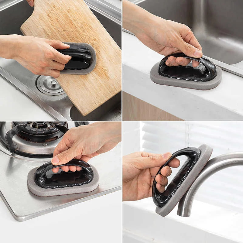 Kitchen Cleaning Brush Sponge Scrubber With Ergonomic Handle