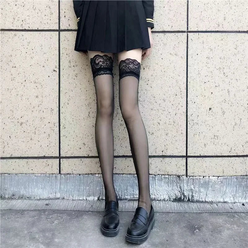 Thigh High Stockings – Red Edge Lace Fashion Hosiery