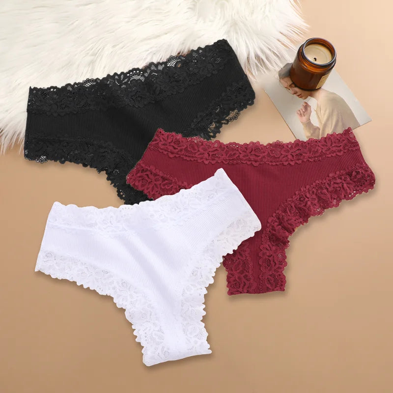 Cotton Panties for Women – Floral Lace Briefs 3-Pack