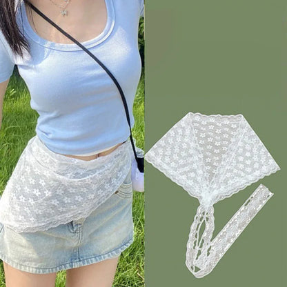 2025 Korean Ins Unique Lace Layered Gauze Skirts Lace Trim A-Line Short Cloth Mini Waist Skirts Harajuku Girl's White Skirts Y2K