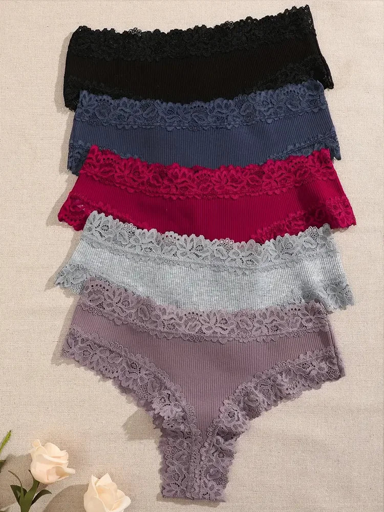 Cotton Panties for Women – Floral Lace Briefs 3-Pack