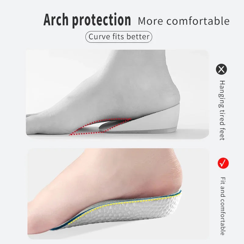 Height Increasing Insoles Memory Foam Arch Support Heel Lift 1.5–3.5cm