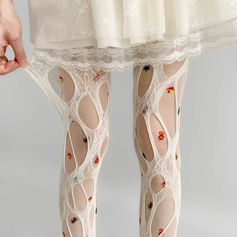 Floral Fishnet Tights for Women – Ripped Pattern Pantyhose