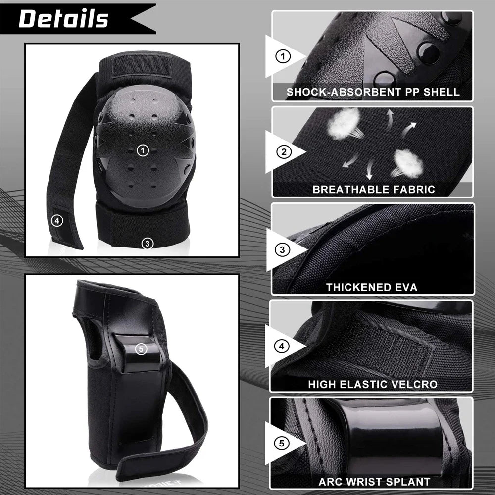 Kids Protective Gear Set with Knee, Elbow Pads & Wrist Guards
