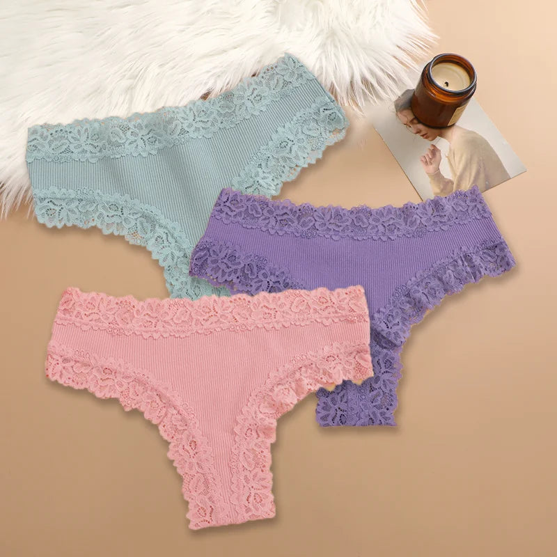 Cotton Panties for Women – Floral Lace Briefs 3-Pack