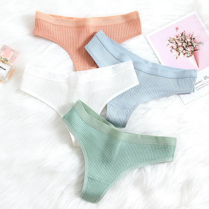 Women’s Cotton Thongs – 4-Piece Striped Underwear Set