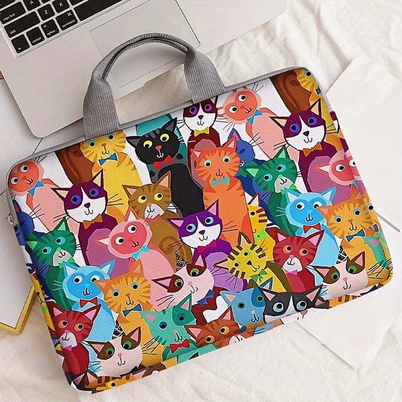 Cat Pattern Laptop Bag – Colorful Polyester Briefcase for 14-Inch