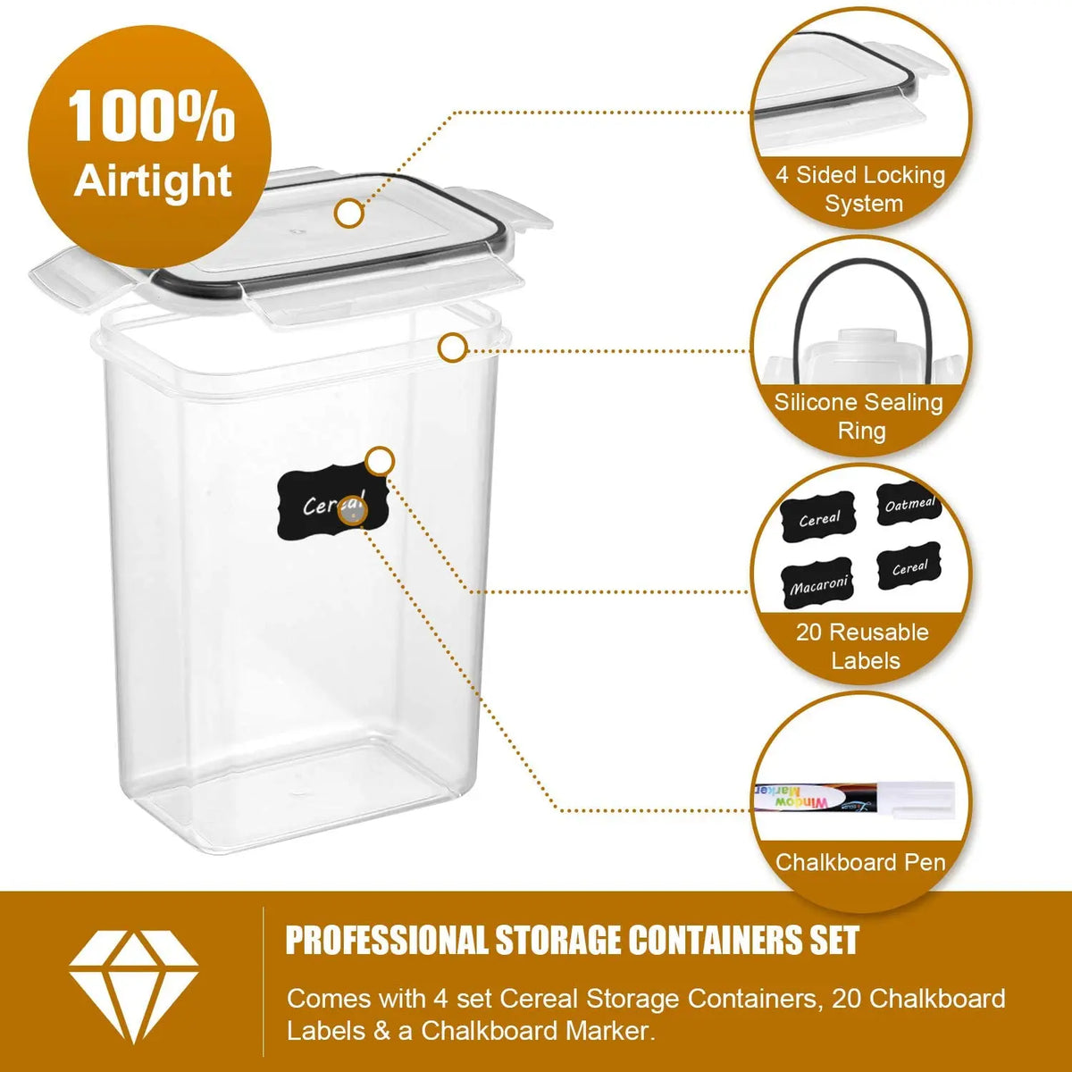 Food Storage Containers 7-Piece Airtight Plastic Kitchen Set