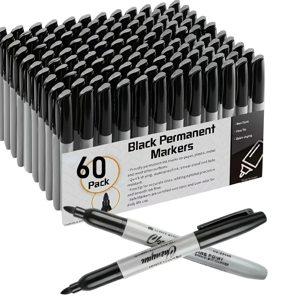 Permanent Markers 60-Pack – Fine Point Pens for Classroom & Office